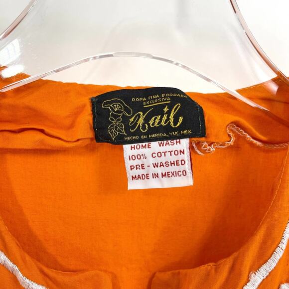 90s KAIL Vintage Orange Cotton Floral Embroidered Button Up Blouse - Picture 3 of 7